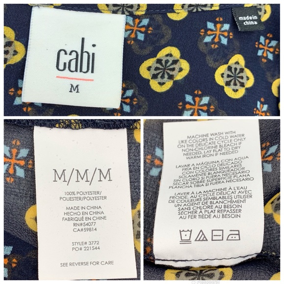 Cabi Mosaic Blouse # 3772, Medallion Print Collarless Bell Sleeve Blouse, Medium - Picture 16 of 16